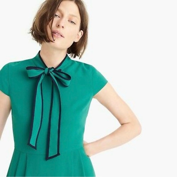 J CREW Tie-Neck Dress in 365 Crepe - Green - J2557 - Sz 0 - Picture 3 of 15